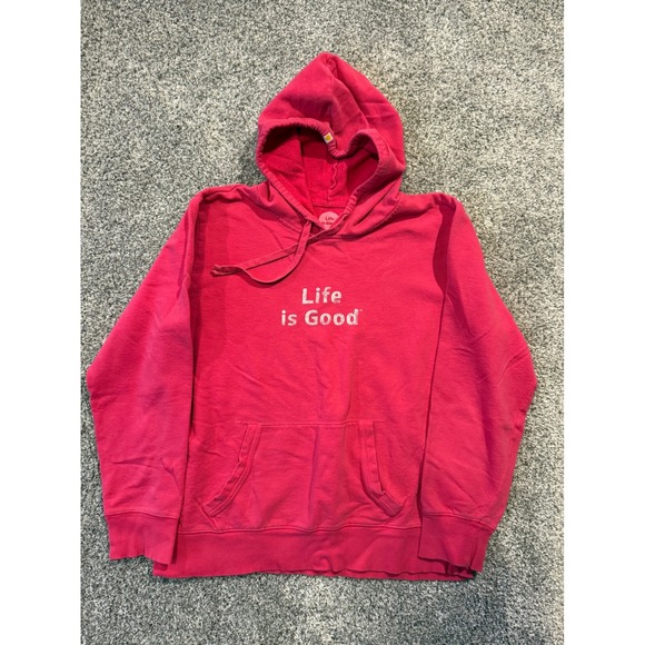 Life is Good Hoodie Women's Large Pink Pullover Relaxed Fit Sweatshirt - Picture 1 of 8